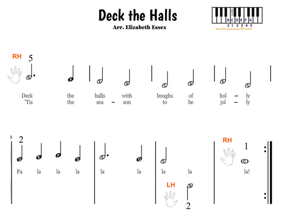 Deck the Halls - Pre-staff - Alpha Notation