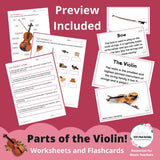 Parts of the Violin Worksheets and Flashcards