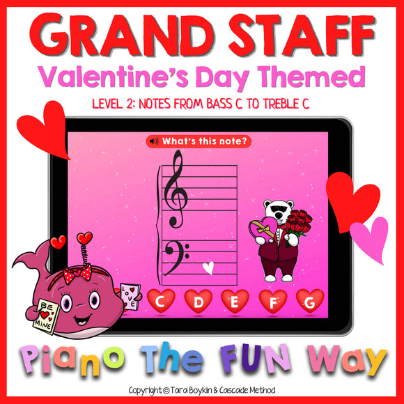 Boom Cards: Grand Staff Notes Valentines Themed Level 2