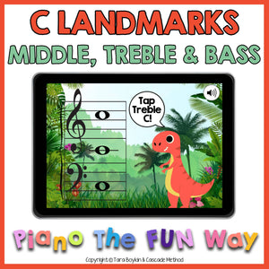 Boom Cards: C Landmarks Middle, Treble & Bass (Dinosaurs)