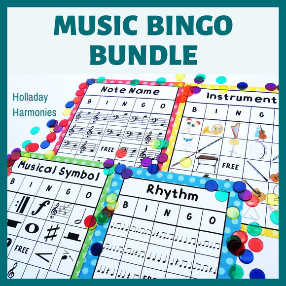 Music Bingo Card BUNDLE | Games for Rhythm, Instruments, Symbols, and Note Names