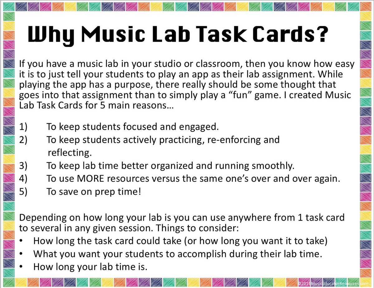 Music Lab Task Cards FREE SAMPLE Editable and Digital Options