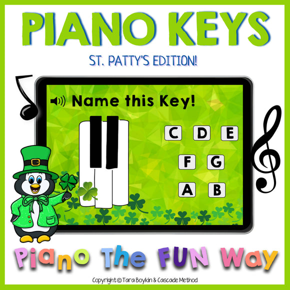 Boom Cards: Piano Keys (St. Pattys Edition) - White Piano Key Note Recognition for Beginners