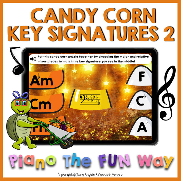 Boom Cards: Candy Corn Flat Key Signatures Level 2 (Bass)