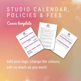 2022-2023 studio calendar, policies and fees template