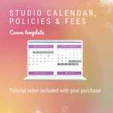 2022-2023 studio calendar, policies and fees template