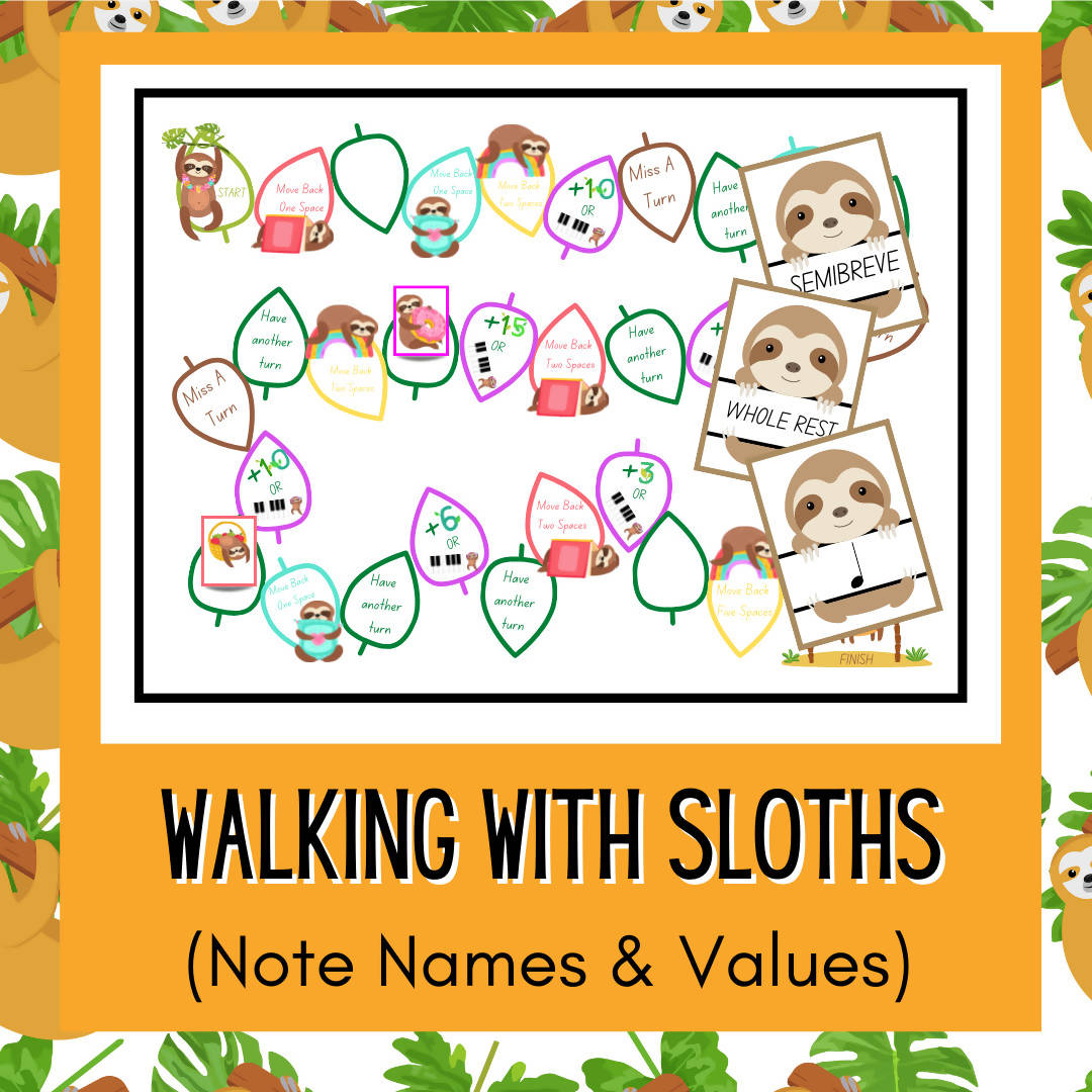 Walking With Sloths | Note Names and Values Game – Music Teacher Resources