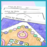 Color by Note and Color by Rhythm Music Worksheet | Winter Gingerbread House