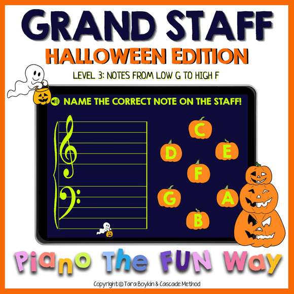 Boom Cards: Grand Staff Note Reading Halloween Edition Level 3