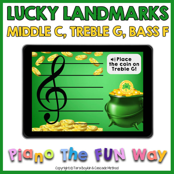 Boom Cards: Lucky Landmarks (Middle C, Treble G, Bass F)
