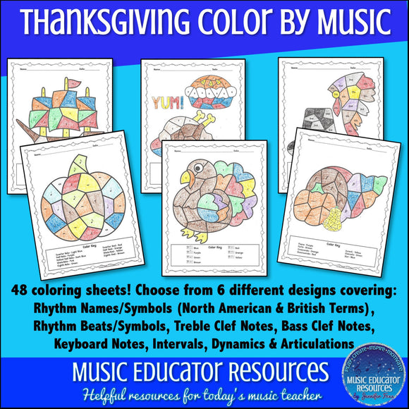 Color By Music | Thanksgiving| Reproducible Music Sheets