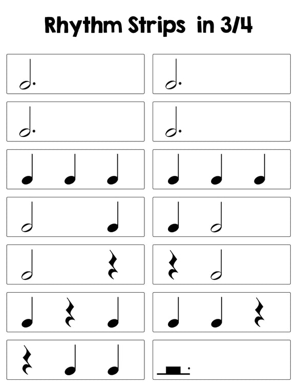 Three Four Rythm Rhythm Strips in 3/4 โ Music Teacher Resources