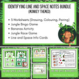 Identifying Line and Space Notes Bundle (No Note Names) | Monkey Themed