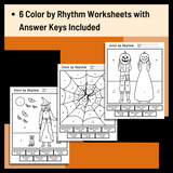 Halloween Color by Rhythm Worksheets | Fall Music Activities