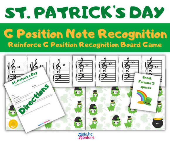 Note Recognization Game St. Patrick's Day G Position Note Recognition Board Game – Music ...