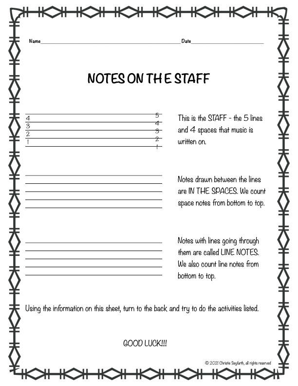 Off Staff Notes Notes on the Staff Worksheets – Music Teacher Resources