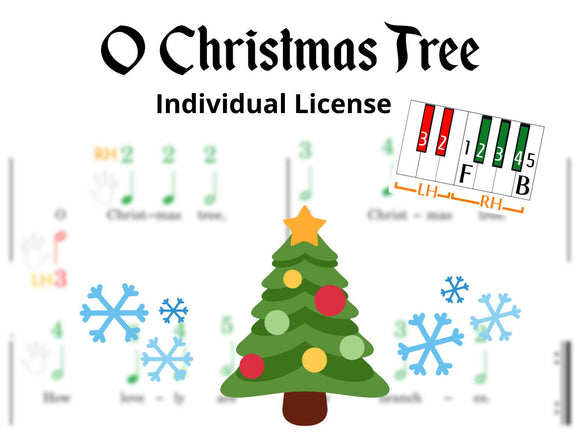 O Christmas Tree - Pre-staff Finger Numbers on Black + White Keys (Individual License)