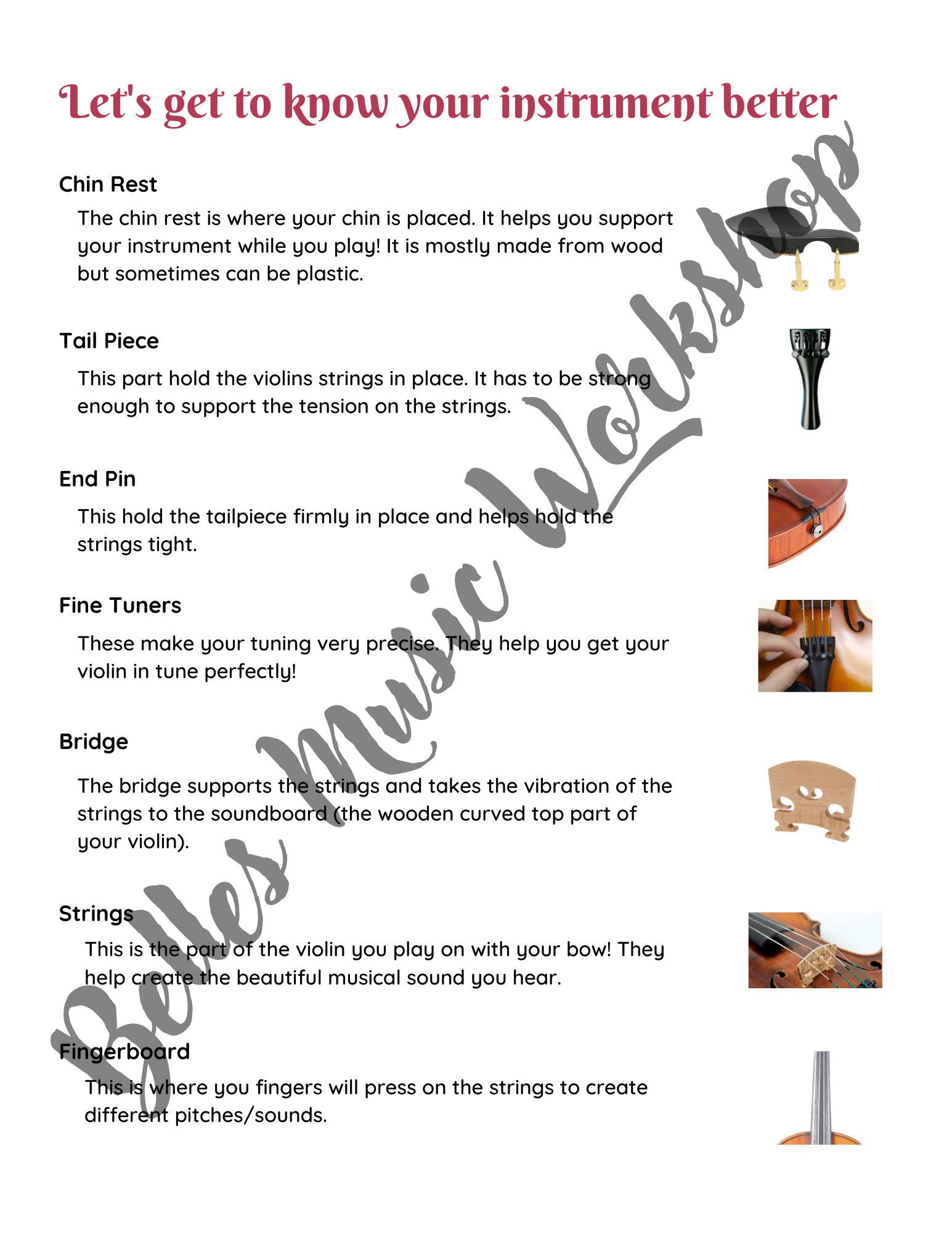 Parts of the Violin Worksheets and Flashcards – Music Teacher Resources