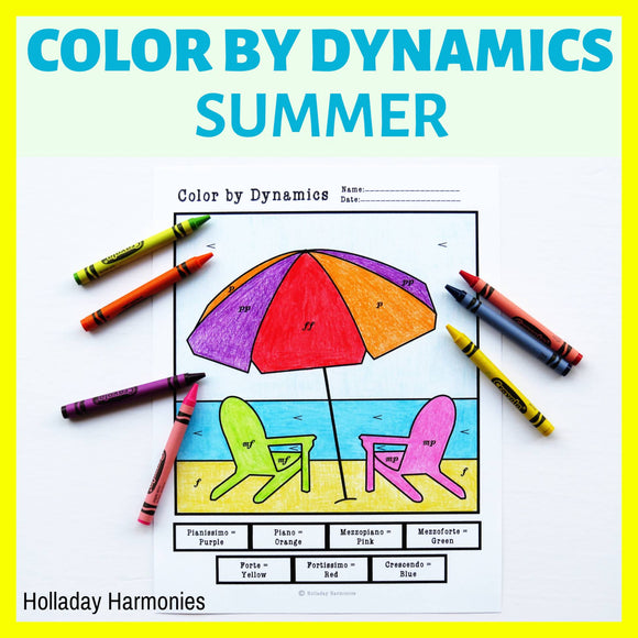 Summer Themed Color by Dynamics Worksheets - Music Dynamics Activities
