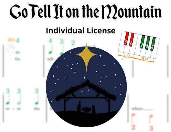 Go Tell It On the Mountain - Pre-staff Finger Numbers on Black Keys - Individual License