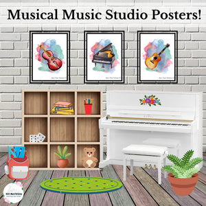 Watercolor Piano, Violin, and Guitar Studio Posters